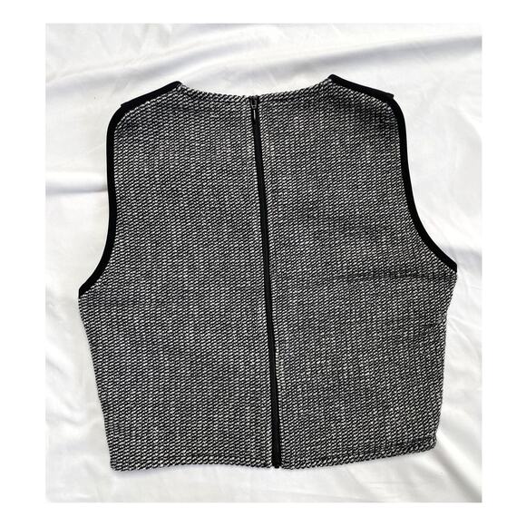 Maje Larza Black White Tweed Jacquard Sleeveless Crop Top, Medium, 2 - Picture 2 of 4